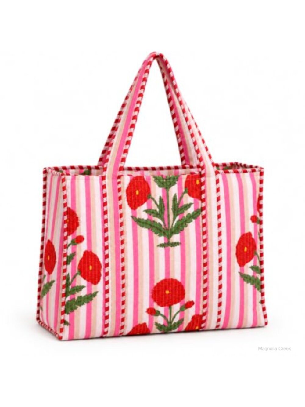 100% Cotton Floral Hand Block Print Quilted Tote Bag for Women